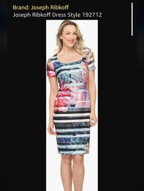 Joseph Ribkoff Multi-Color Floral & Stripe Midi Dress